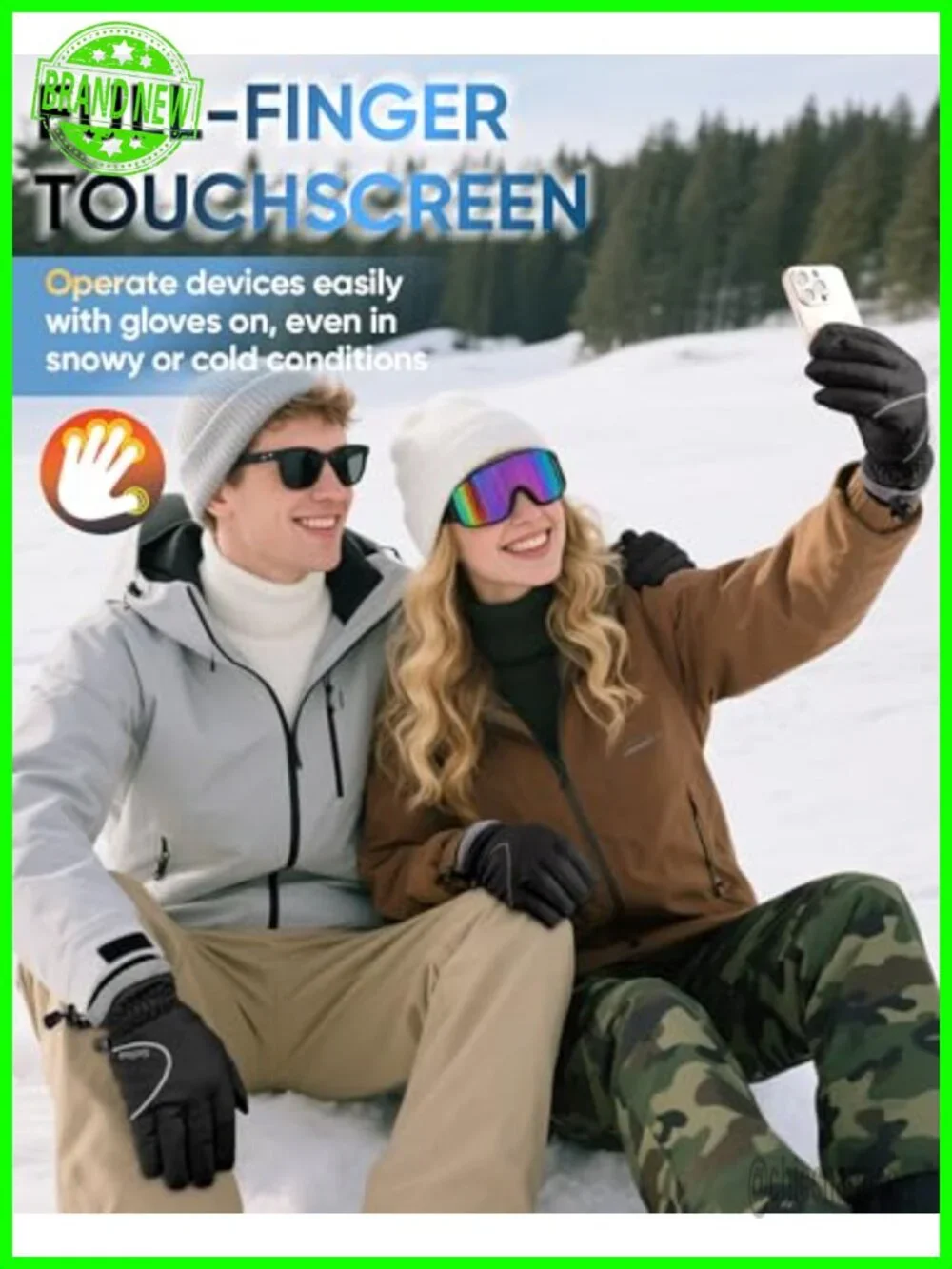 Unisex Waterproof Winter Gloves with Touchscreen Conductive Fabric, PU Palm
